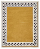 Modern Hand Tufted Wool Rug, Botanical Leaf Border Design