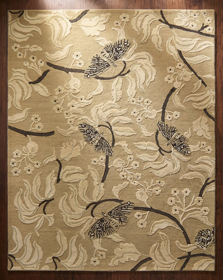 Hand Tufted Wool Rug, Floral Butterfly Botanical Pattern