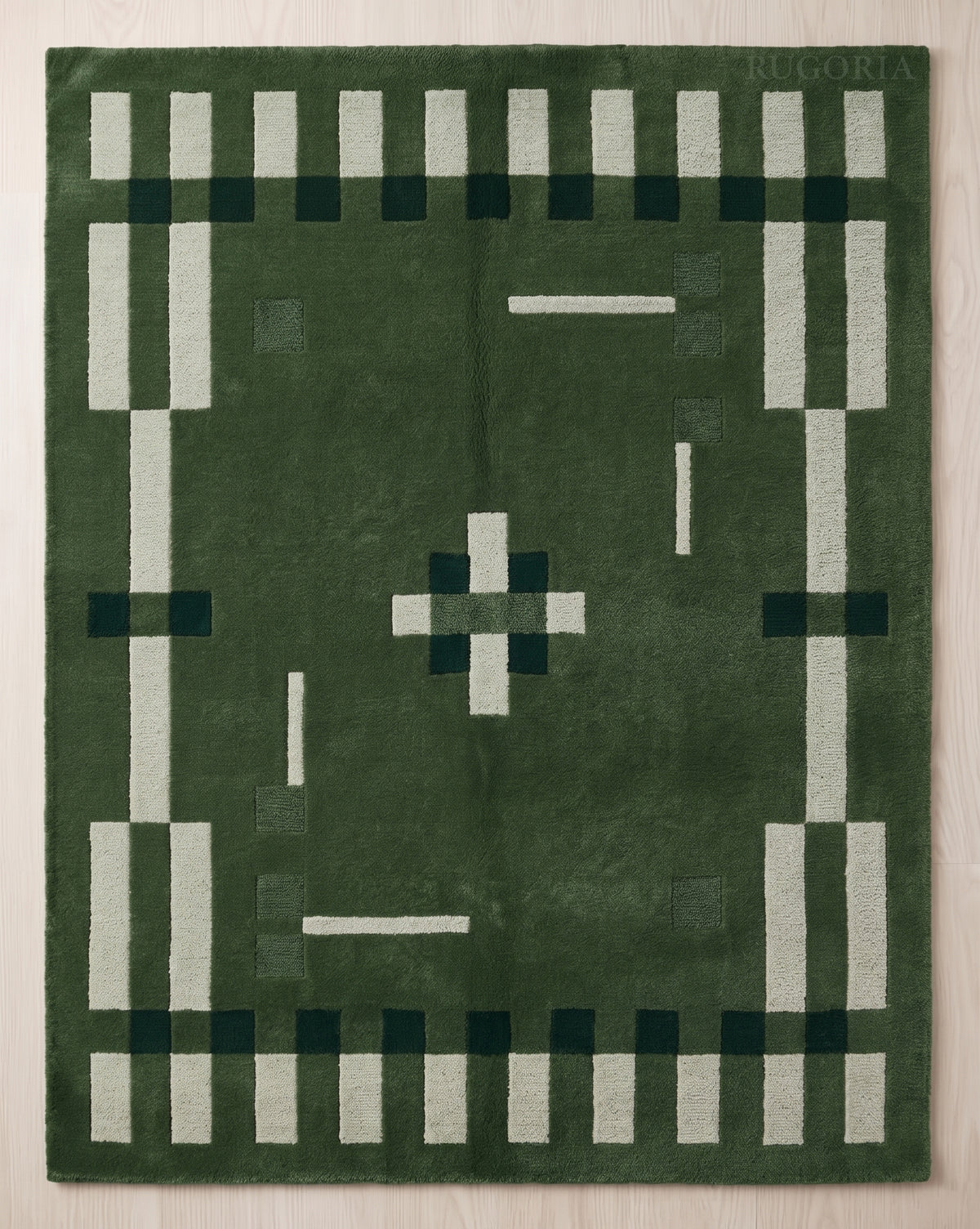 Hand Tufted Wool Rug, Modern Abstract Geometric Border Design
