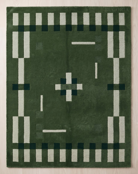 Hand Tufted Wool Rug, Modern Abstract Geometric Border Design