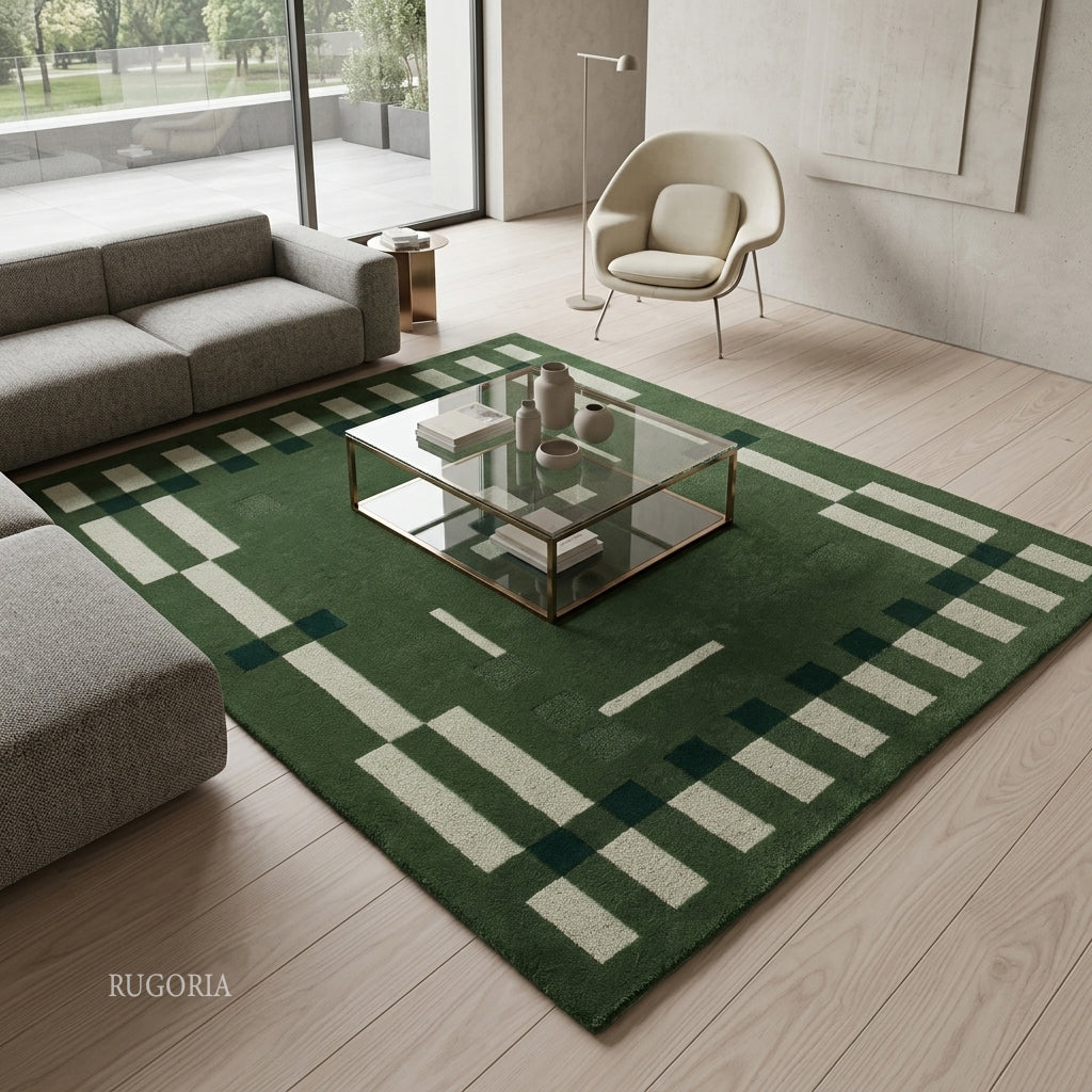 Hand Tufted Wool Rug, Modern Abstract Geometric Border Design