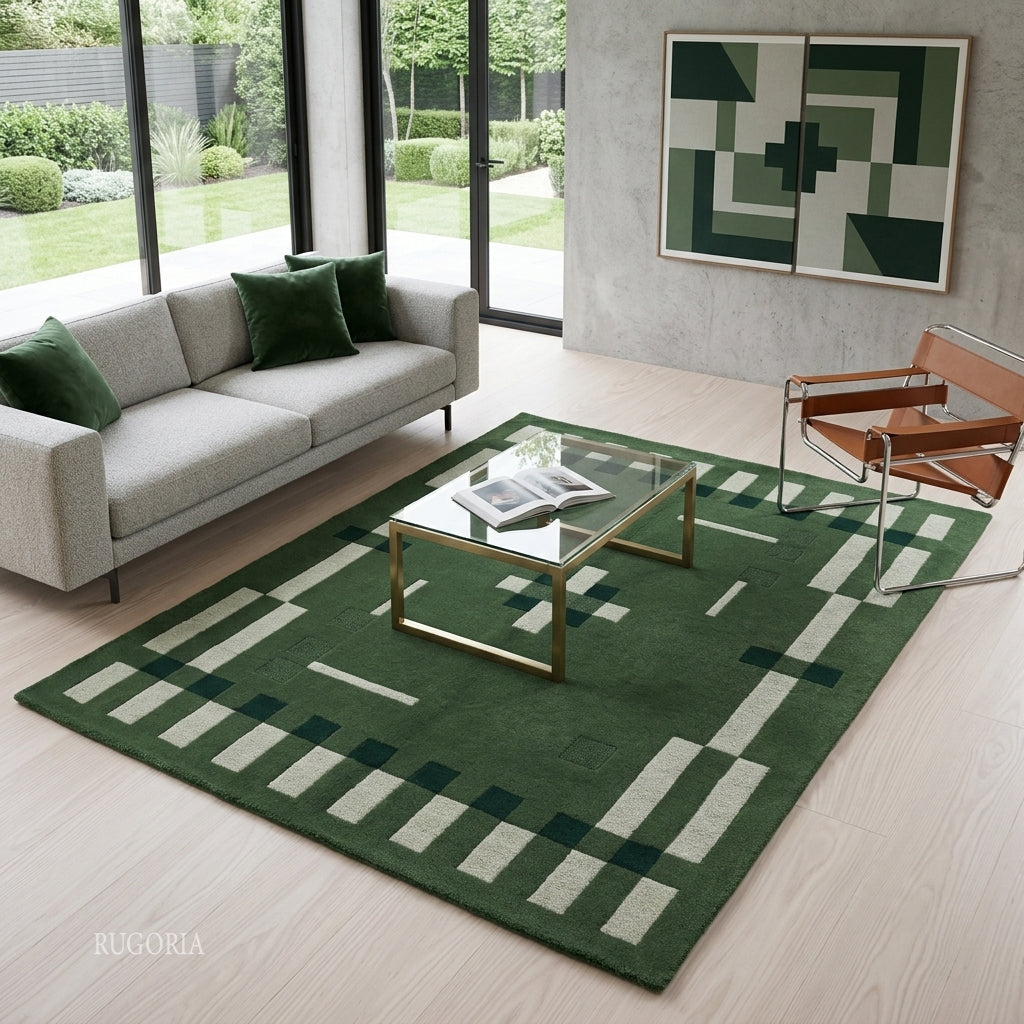Hand Tufted Wool Rug, Modern Abstract Geometric Border Design