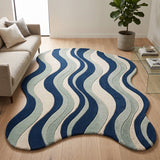 Modern Hand Tufted Wool Area Rug, Abstract Wave Striped Pattern,