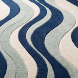 Modern Hand Tufted Wool Area Rug, Abstract Wave Striped Pattern,