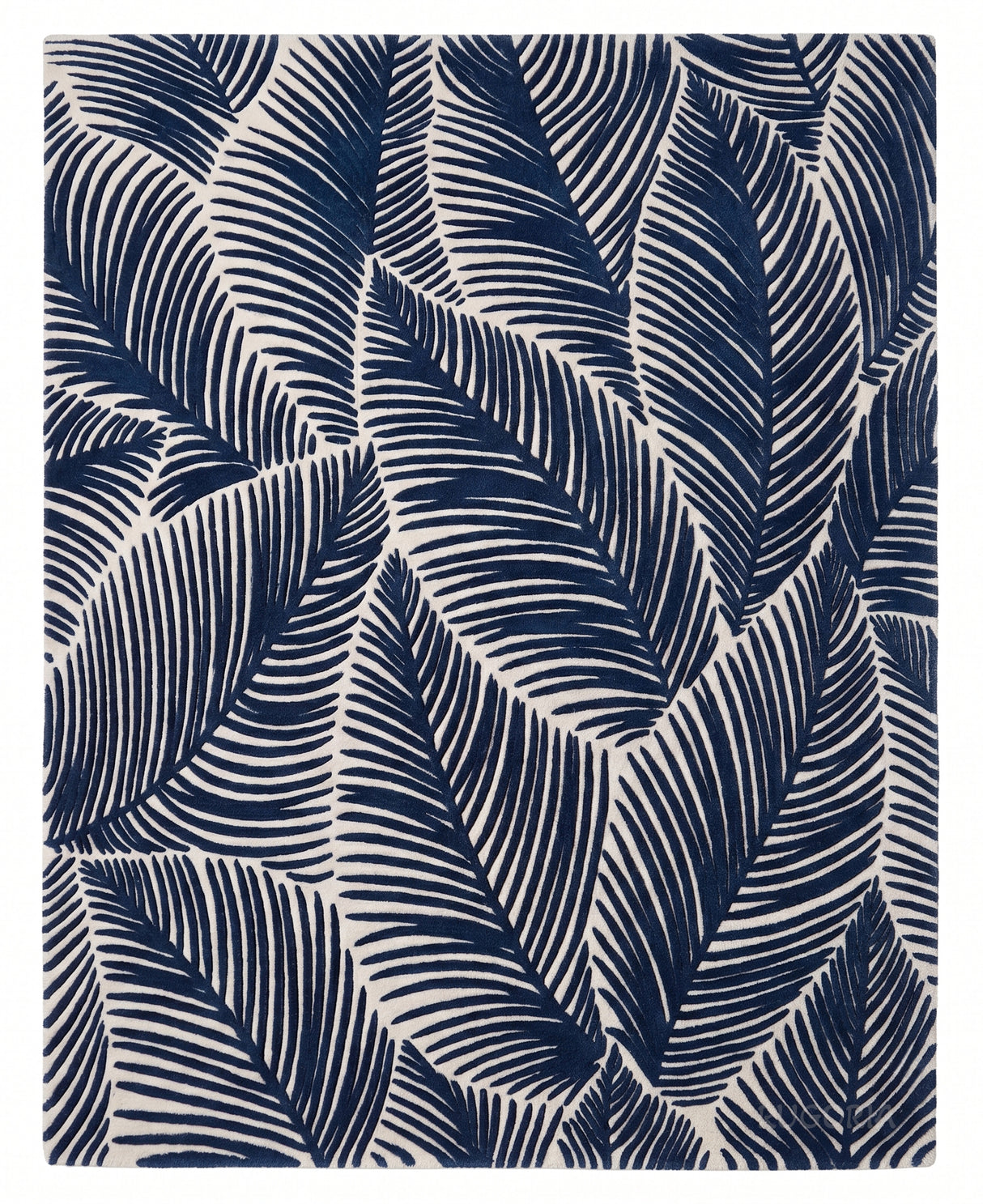 Hand Tufted Wool Area Rug, Tropical Palm Leaf Botanical Design