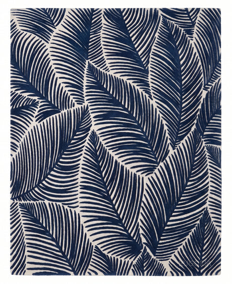Hand Tufted Wool Area Rug, Tropical Palm Leaf Botanical Design
