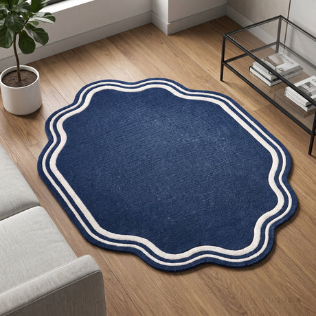 Modern Hand Tufted Wool Area Rug, Scalloped Border Design