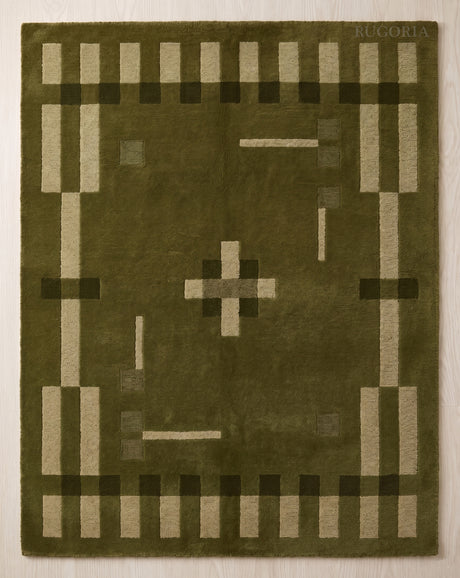 Hand Tufted Wool Rug, Modern Abstract Geometric Border Design