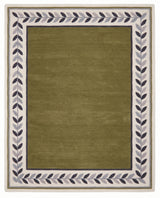 Modern Hand Tufted Wool Rug, Botanical Leaf Border Design