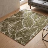 Hand Tufted Wool Area Rug, Tropical Palm Leaf Botanical Design