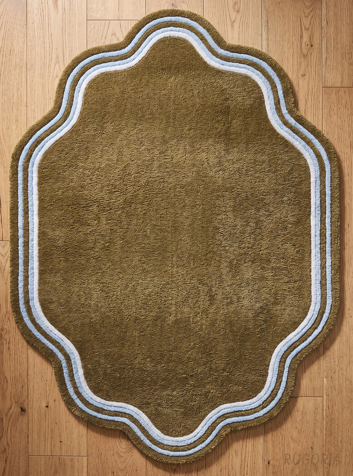 Modern Hand Tufted Wool Area Rug, Scalloped Border Design