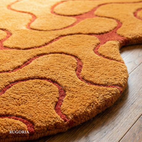 Hand-Tufted Abstract Wool Rug Wavy Pattern Irregular Organic Shape