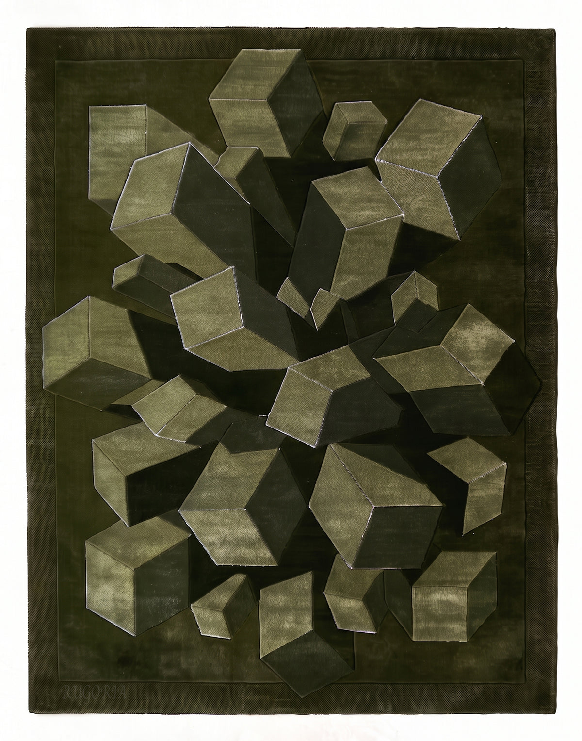 Hand-Tufted Wool Area Rug, 3D Cube Design