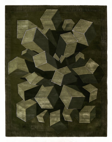 Hand-Tufted Wool Area Rug, 3D Cube Design