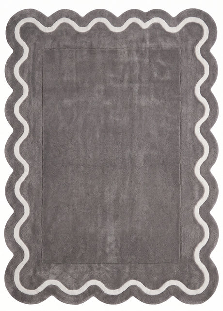 Modern Hand Tufted Wool Rug | Handmade Scalloped Border Carpet