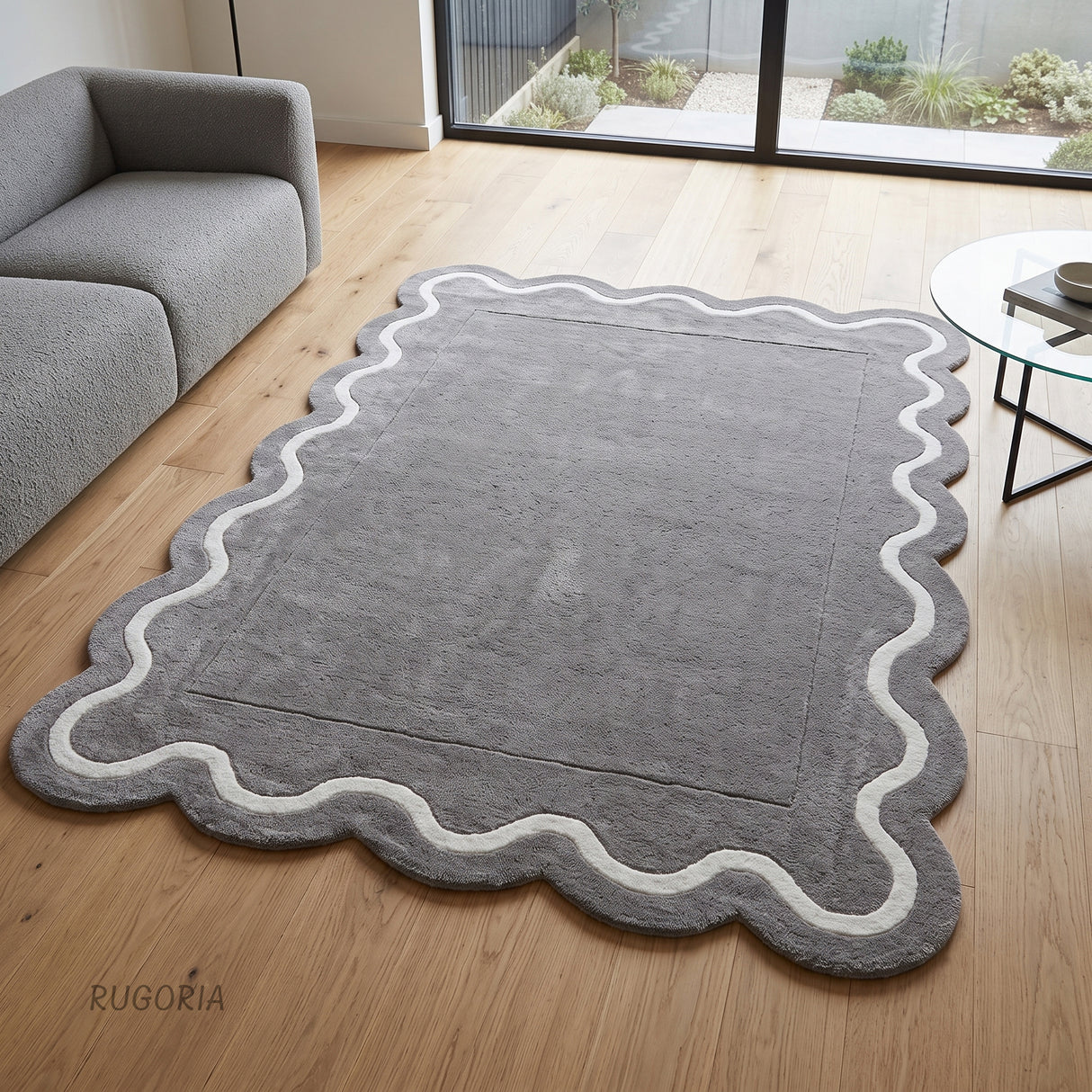 Modern Hand Tufted Wool Rug | Handmade Scalloped Border Carpet
