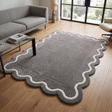 Modern Hand Tufted Wool Rug | Handmade Scalloped Border Carpet