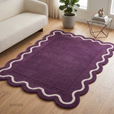 Modern Hand Tufted Wool Rug | Handmade Scalloped Border Carpet