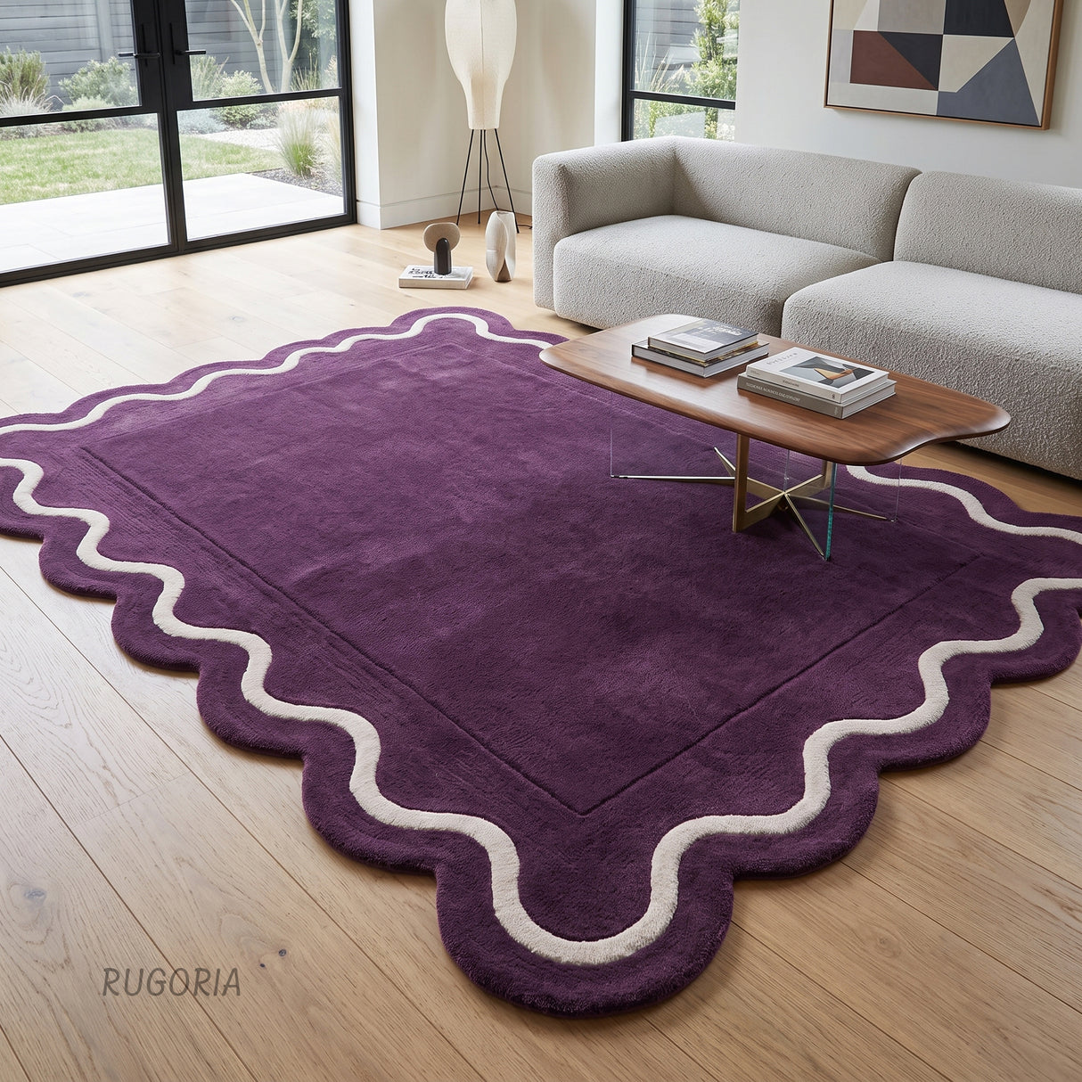 Modern Hand Tufted Wool Rug | Handmade Scalloped Border Carpet