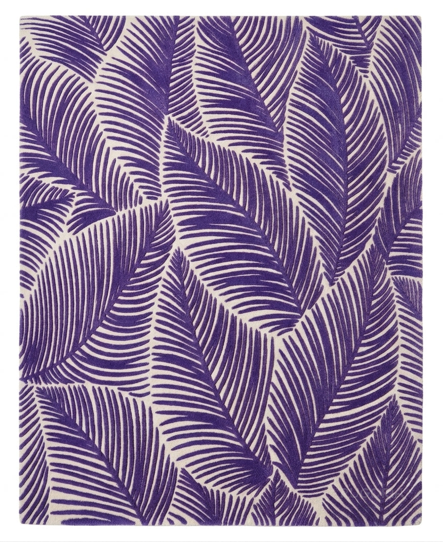 Hand Tufted Wool Area Rug, Tropical Palm Leaf Botanical Design