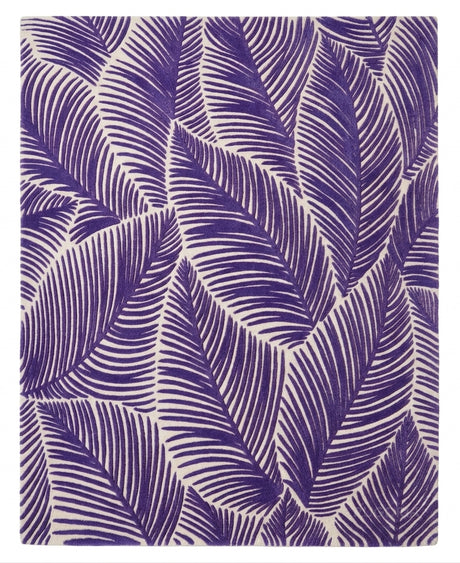 Hand Tufted Wool Area Rug, Tropical Palm Leaf Botanical Design