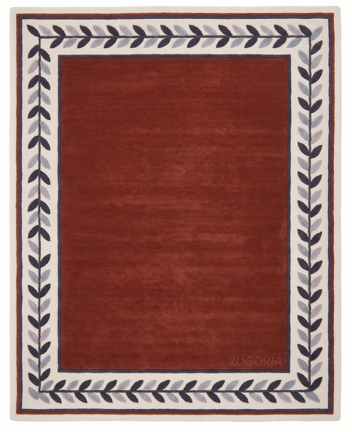 Modern Hand Tufted Wool Rug, Botanical Leaf Border Design
