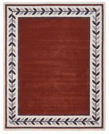 Modern Hand Tufted Wool Rug, Botanical Leaf Border Design