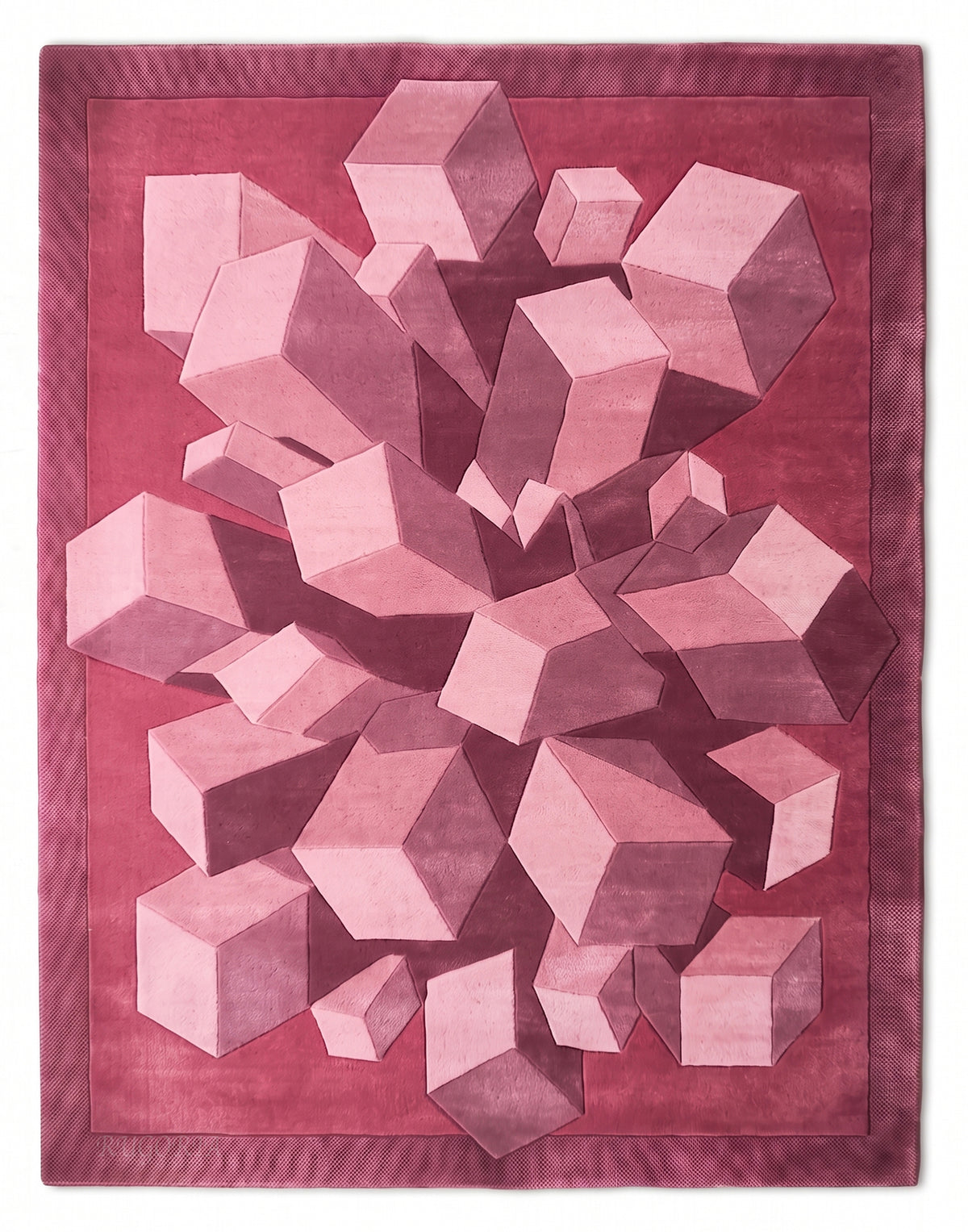 Hand-Tufted Wool Area Rug, 3D Cube Design