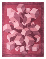 Hand-Tufted Wool Area Rug, 3D Cube Design