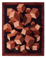 Hand-Tufted Wool Area Rug, 3D Cube Design