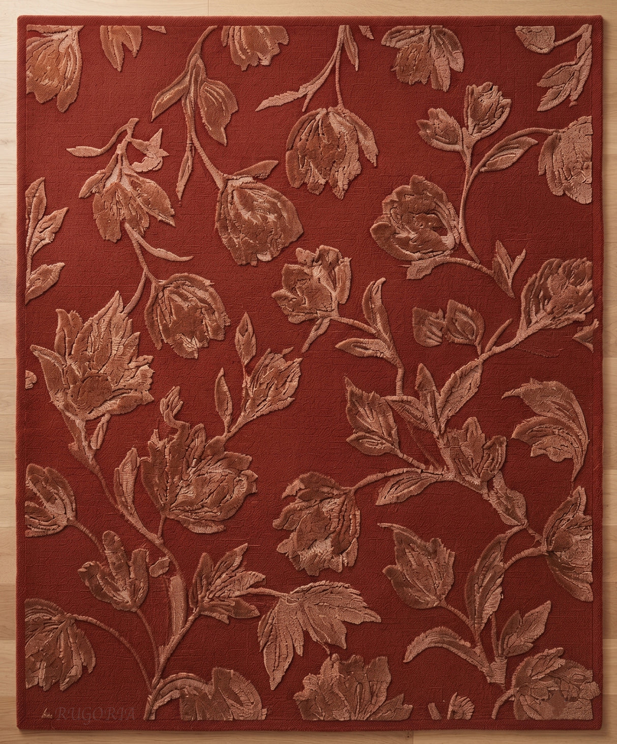 Hand Tufted Floral Wool Area Rug, Raised Botanical Carved Design