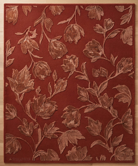 Hand Tufted Floral Wool Area Rug, Raised Botanical Carved Design