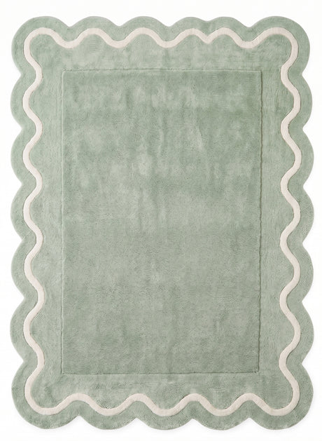 Modern Hand Tufted Wool Rug | Handmade Scalloped Border Carpet