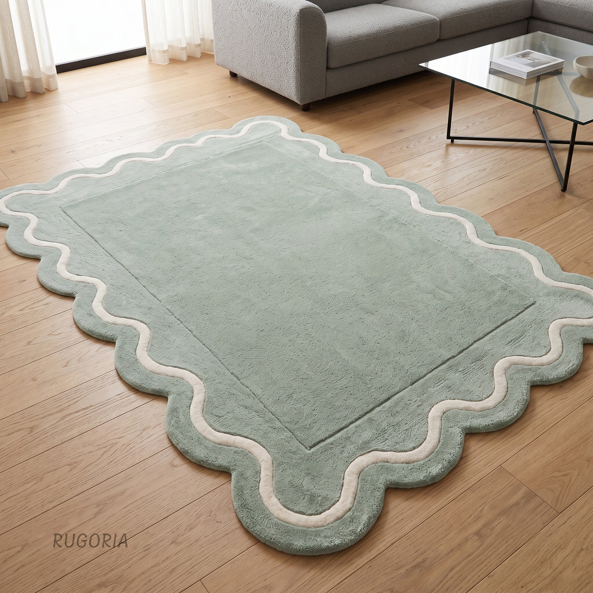 Modern Hand Tufted Wool Rug | Handmade Scalloped Border Carpet