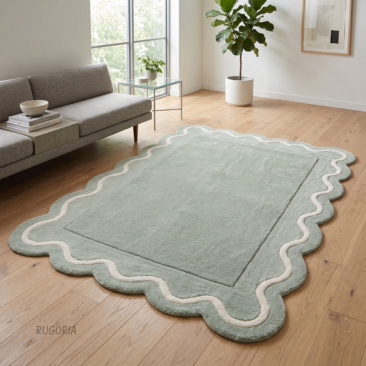 Modern Hand Tufted Wool Rug | Handmade Scalloped Border Carpet