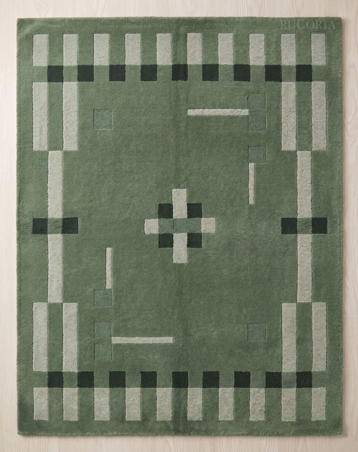 Hand Tufted Wool Rug, Modern Abstract Geometric Border Design