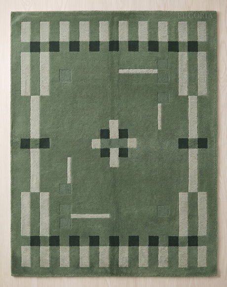 Hand Tufted Wool Rug, Modern Abstract Geometric Border Design
