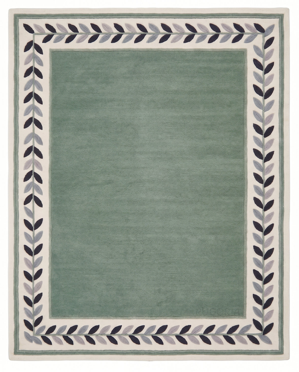 Modern Hand Tufted Wool Rug, Botanical Leaf Border Design