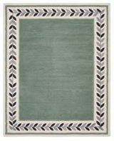 Modern Hand Tufted Wool Rug, Botanical Leaf Border Design