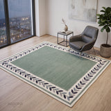Modern Hand Tufted Wool Rug, Botanical Leaf Border Design