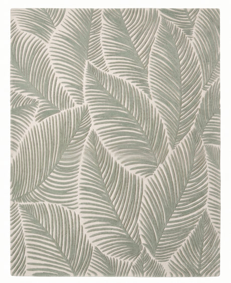 Hand Tufted Wool Area Rug, Tropical Palm Leaf Botanical Design