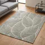 Hand Tufted Wool Area Rug, Tropical Palm Leaf Botanical Design