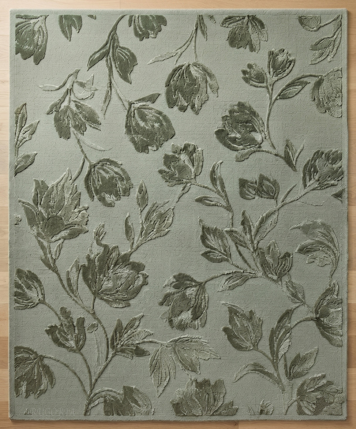 Hand Tufted Floral Wool Area Rug, Raised Botanical Carved Design