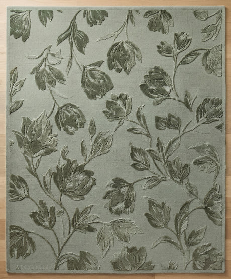 Hand Tufted Floral Wool Area Rug, Raised Botanical Carved Design