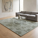 Hand Tufted Floral Wool Area Rug, Raised Botanical Carved Design