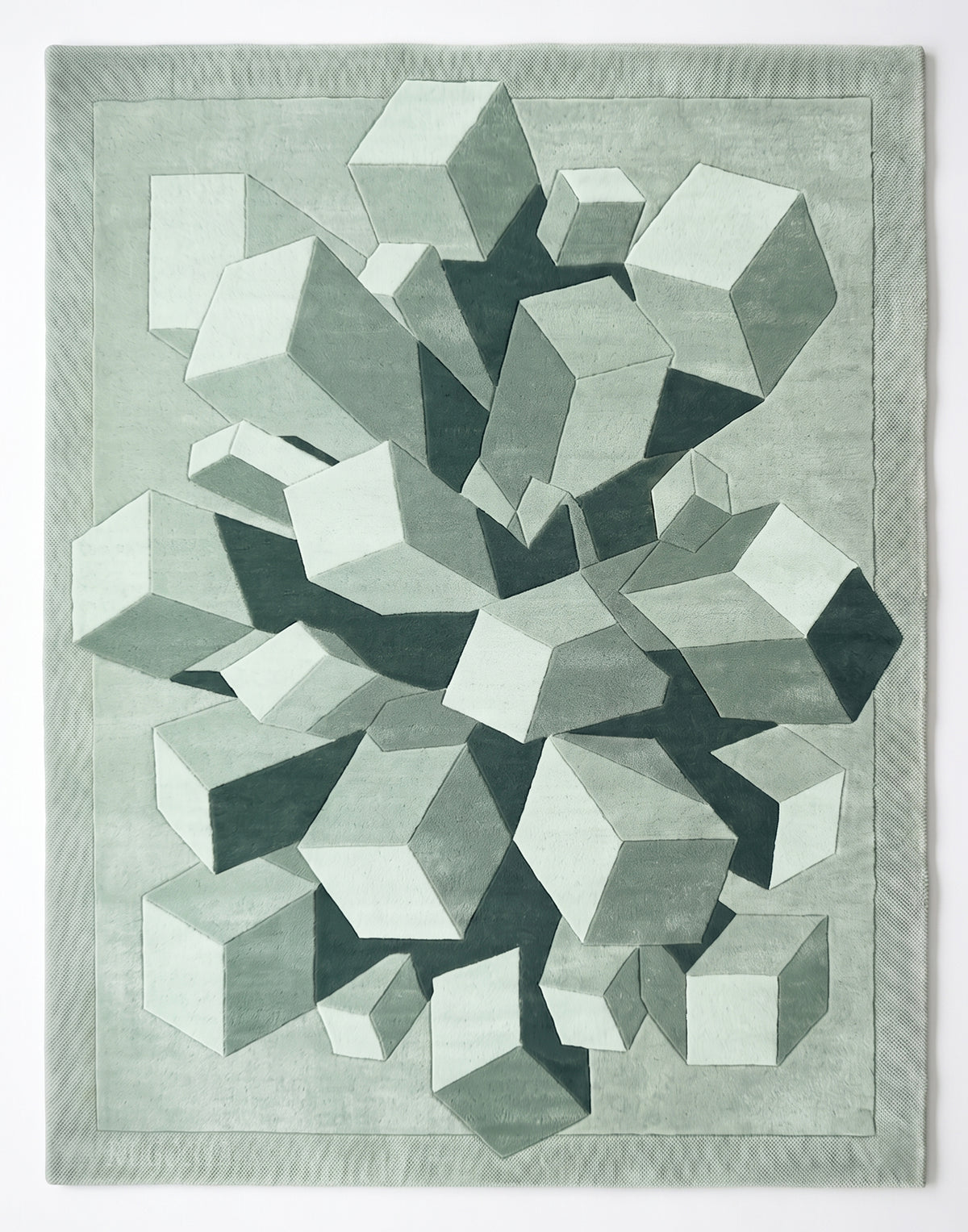Hand-Tufted Wool Area Rug, 3D Cube Design