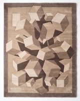 Hand-Tufted Wool Area Rug, 3D Cube Design