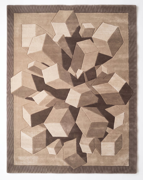 Hand-Tufted Wool Area Rug, 3D Cube Design