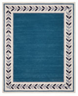 Modern Hand Tufted Wool Rug, Botanical Leaf Border Design