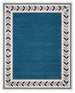 Modern Hand Tufted Wool Rug, Botanical Leaf Border Design